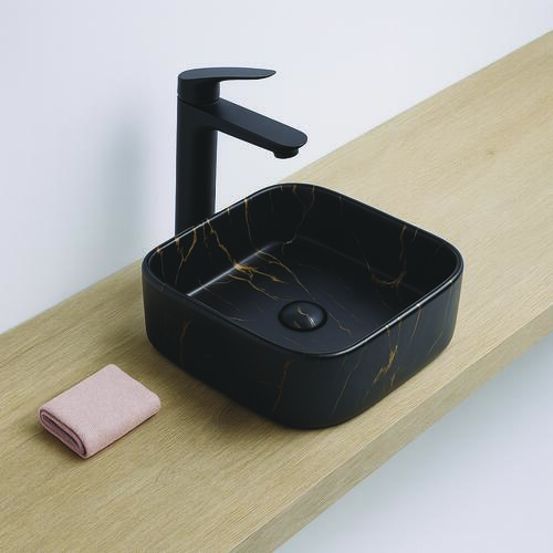 Vasque rectangle à poser LYS en céramique 37 x 37 x 11 cm - Marbre noir